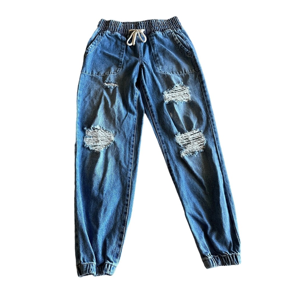 Celebrity Pink Jogger Jeans Women‎ Small Blue Excellent Distressed Elastic Waist